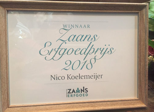 Nico wint de Zaanse Erfgoedprijs